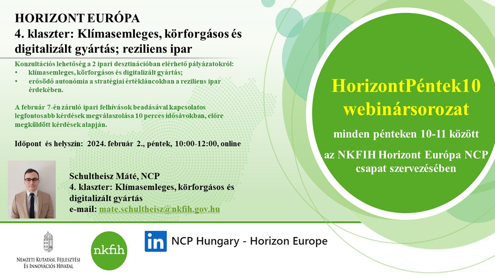 HorizontPéntek10 - 4. klaszter: Klímasemleges, körforgásos és digitalizált gyártás, reziliens ipar